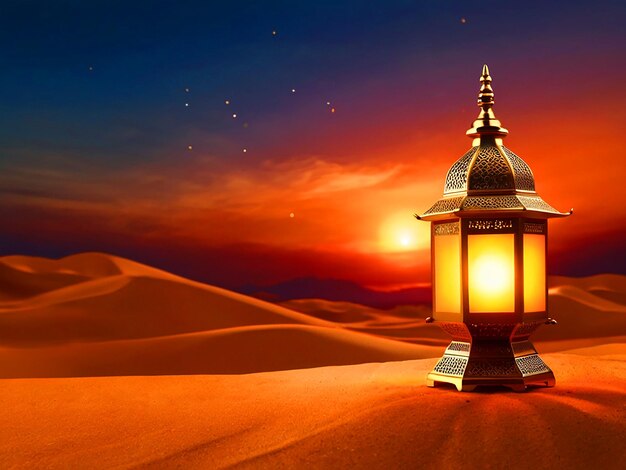 Paisagem da noite de Ramadã com fundo de pôr-do-sol brilhante