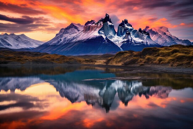 Foto paisagem da patagônia da montanha dos andes em torres del paine, chile