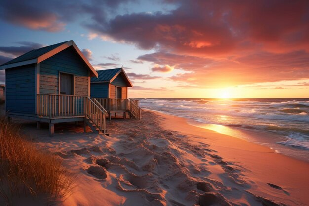 Paisagem da praia ao pôr-do-sol