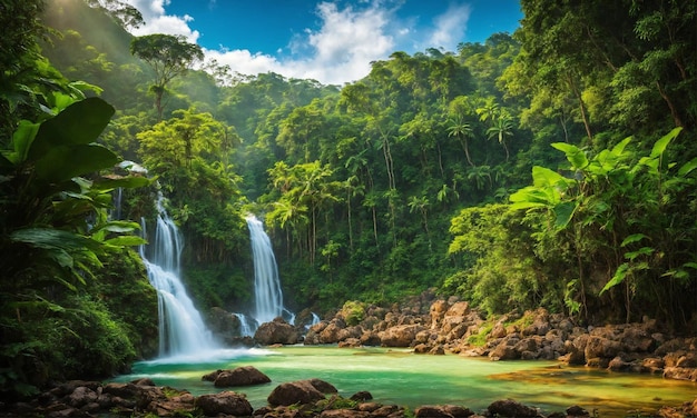 Paisagem da selva com água turquesa fluindo natureza incrível