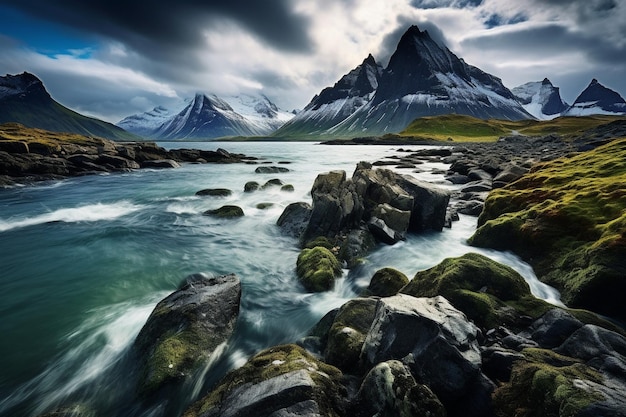 Foto paisagem das montanhas da baía do paraíso península antártica