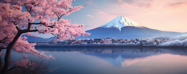 Paisagem das montanhas do Monte Fuji perto do lago Kawaguchi, Japão