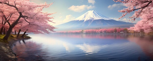 Paisagem das montanhas do Monte Fuji perto do lago Kawaguchi, Japão