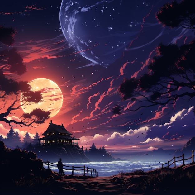 Paisagem De Fundo Anime Imagem Gerativa Ai Ilustração Stock