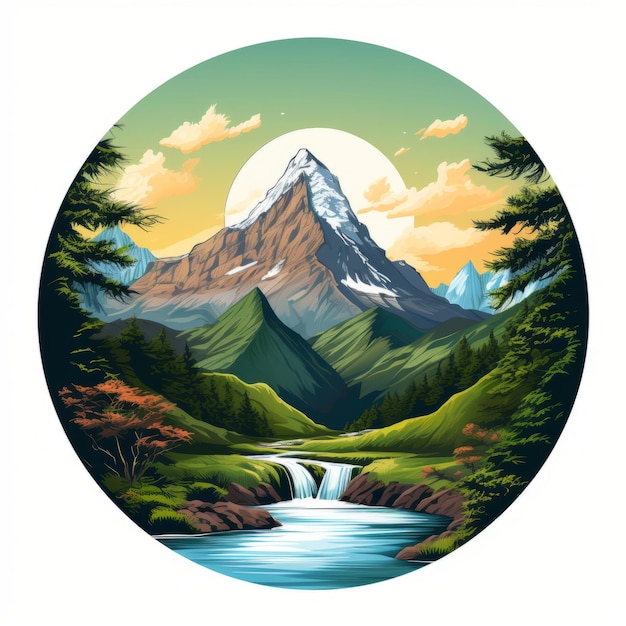 Paisagem de Annapurna Iv com cachoeira e árvores em torno da imagem do logotipo