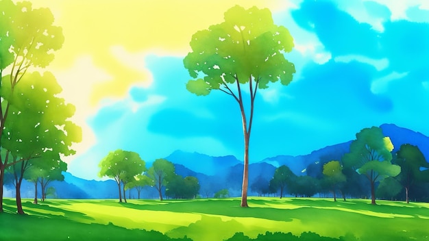 paisagem de aquarela com árvores AI Gerado