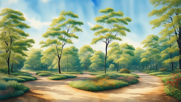 paisagem de aquarela com árvores AI Gerado