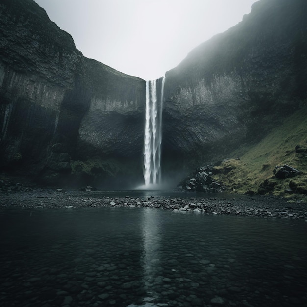 Paisagem de cachoeira nublada em cascata