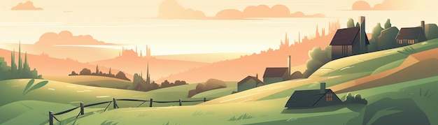 Paisagem de campo de arte no verão com fundo de céu azul para cartões de capas de cartaz bannergenerative AI