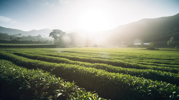 paisagem de campo de fazenda de chá ecológica para agricultura orgânica