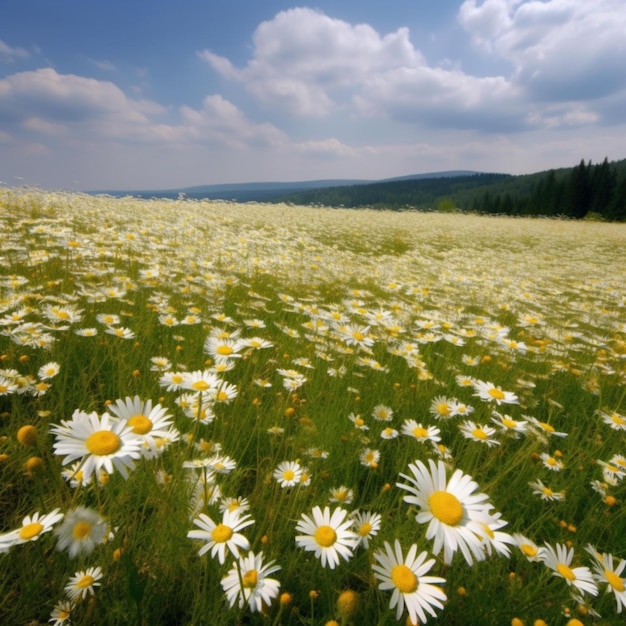 Paisagem de campo de margaridas para papéis de parede