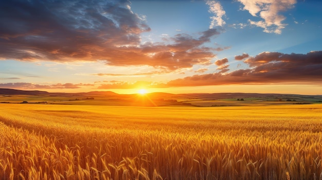 Paisagem de campo de sol dourado à noite