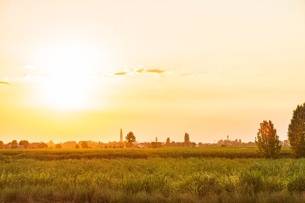 Paisagem de campo sunset country city silhouette