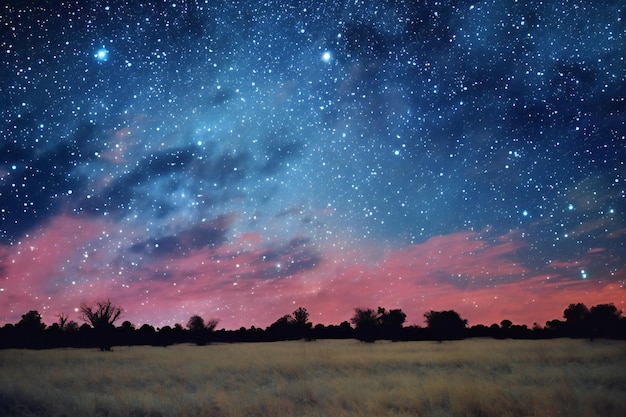 Foto paisagem de céu noturno com estrelas e via láctea sobre o campo