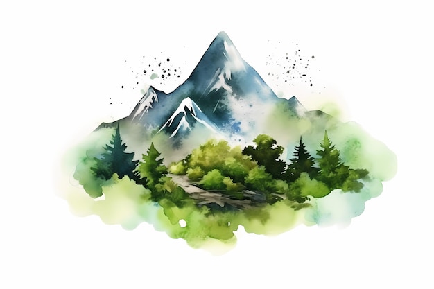 Foto paisagem de desenho de mão moderna com design colorido de aquarela de montanha generative ai