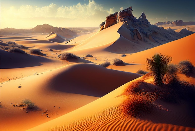 Paisagem de deserto arenoso Duna de areia ilustração Ai generativa