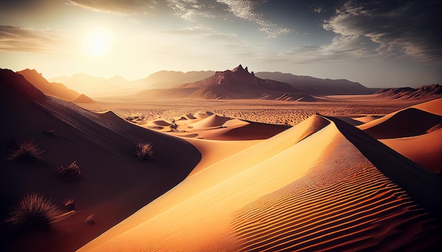 Paisagem de dunas de areia ao pôr do sol na IA generativa da África