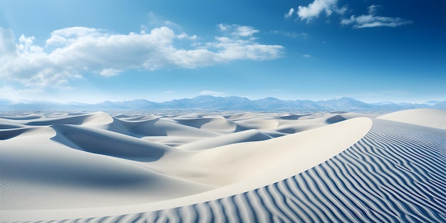 Paisagem de dunas de areia branca no deserto com vista para o céu azul