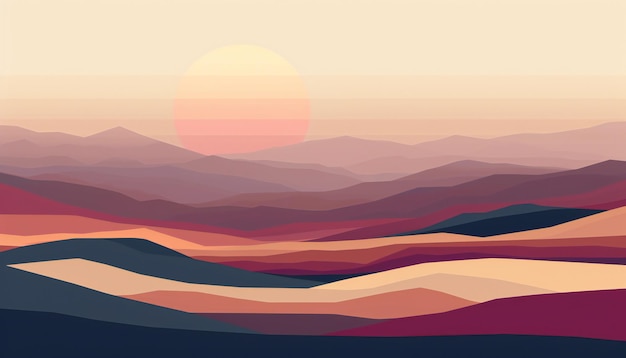 Paisagem de estilo minimalista com um pôr-do-sol