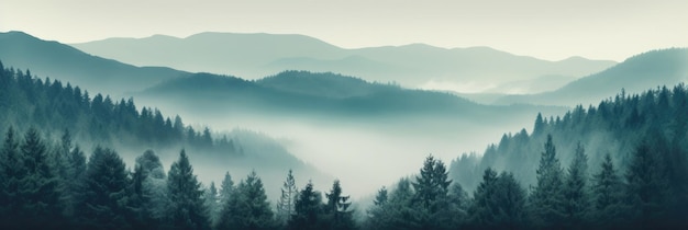 Foto paisagem de estilo retrô névoa com uma floresta de abeto