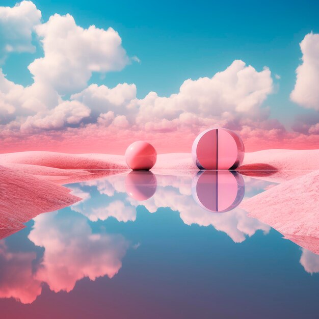 Foto paisagem de fantasia abstrata surrealista lago azul deserto de areia rosa