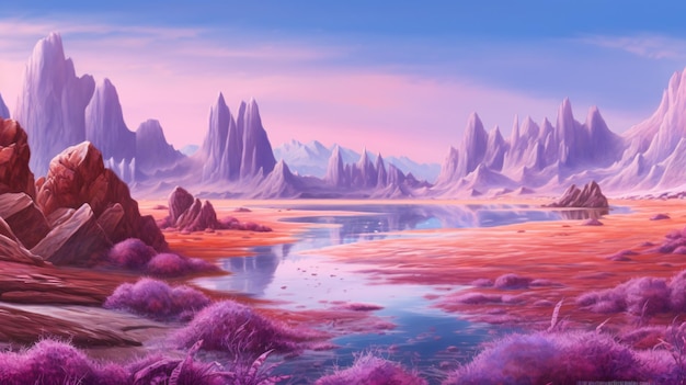 paisagem de fantasia com geleiras de areia e ilustração vetorial de choro roxo