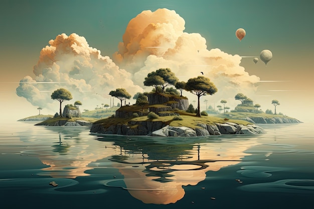 Paisagem de fantasia com ilha e árvore Elementos desta imagem fornecidos pela NASA AI Gerado