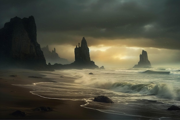 Paisagem de fantasia da praia de Reynisfjara Islândia Europa