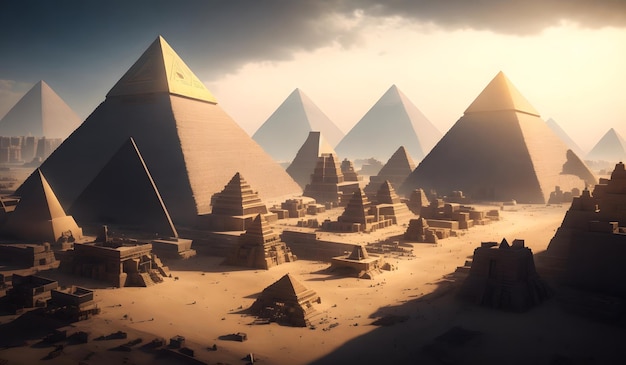 Paisagem de fantasia das pirâmides do antigo Egito Generative AI