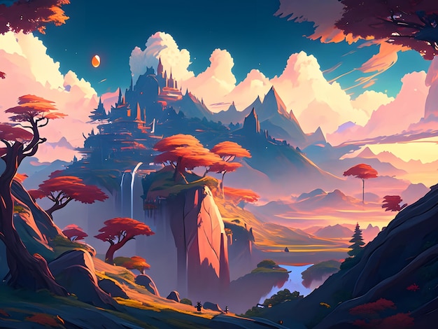 paisagem de fantasia de anime