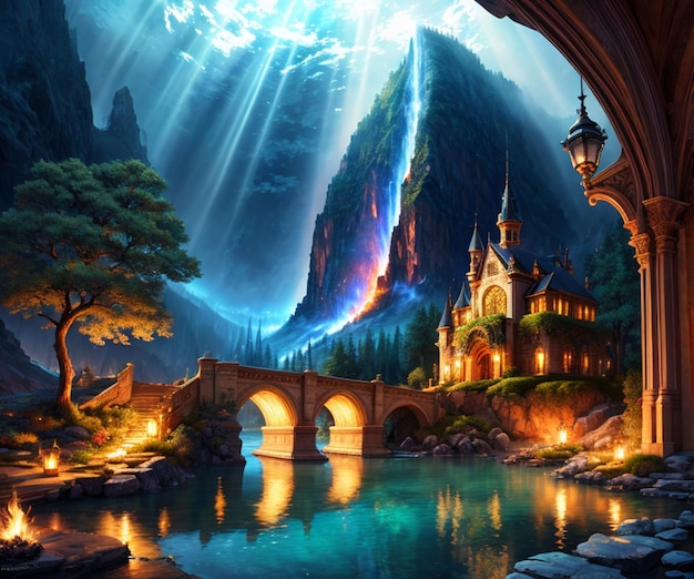 paisagem de fantasia de um castelo medieval