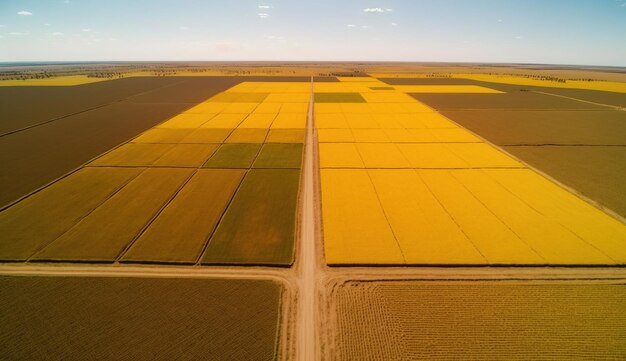 Paisagem de fazenda de IA generativa campos de trigo agrícolas belas estradas rurais