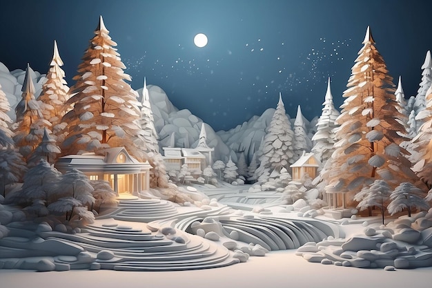 Paisagem de flocos de neve de Natal 3D