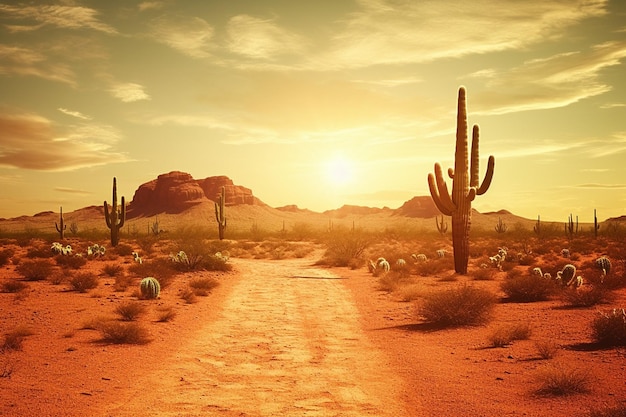 Foto paisagem de floresta desértica em cena diurna com muitos cactos