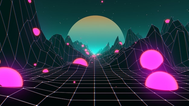 Paisagem de fundo 80s Futuristic Retro Synthwave