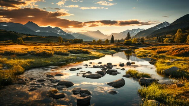 Foto paisagem de fundo com lago e montanhas