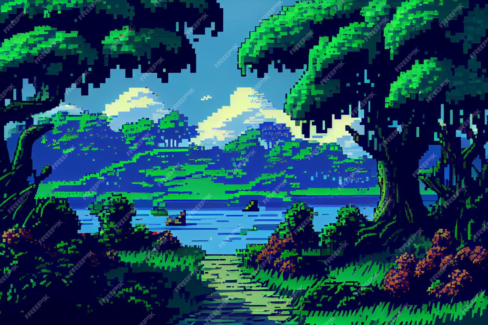 Fundo sem costura de pixel art localização com montanhas nevadas à noite  paisagem para jogo