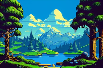 Fundo sem costura de pixel art localização com montanhas nevadas à noite  paisagem para jogo