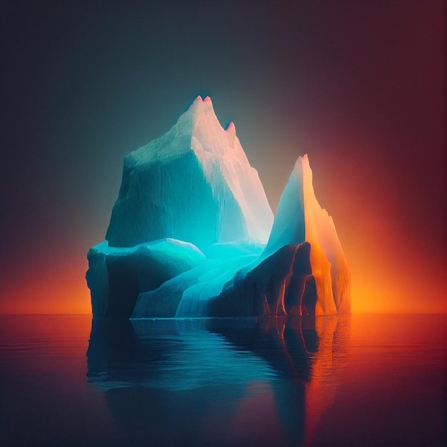 Paisagem de gelo de iceberg ao pôr do sol ou nascer do sol Generative AI
