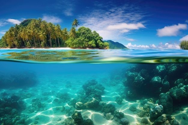 Paisagem de ilha tropical com águas cristalinas