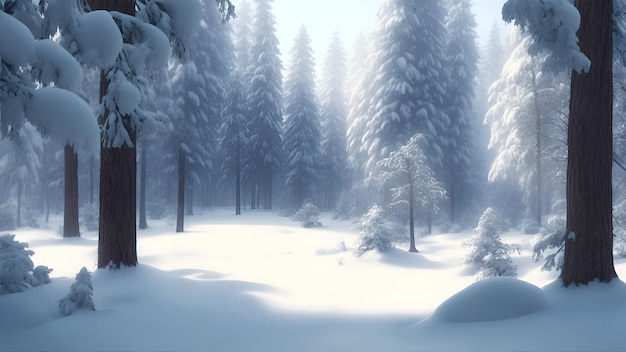 Paisagem de inverno com árvores cobertas de neve em um dia ensolarado