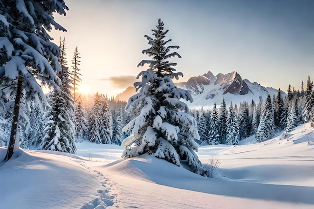 Paisagem de inverno com árvores cobertas de neve