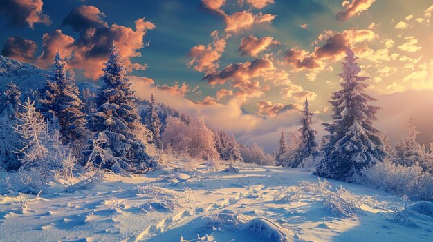 paisagem de inverno com uma estrada ao fundo