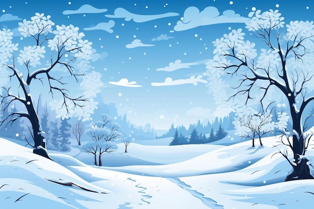 paisagem de inverno com uma paisagem coberta de neve.
