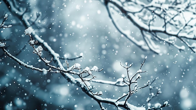 Paisagem de inverno ramos de árvores pretas e neve branca pouco profunda DOF