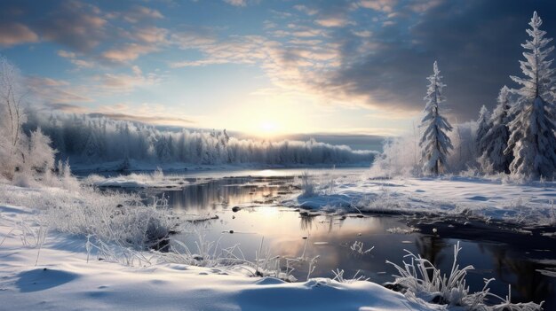 Foto paisagem de inverno terra inspirada no rio em representações sonhadoras