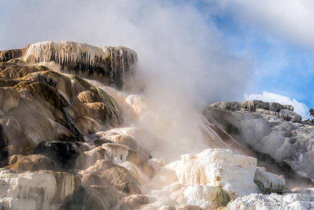 Paisagem de Mammoth Hot Springs no Parque Nacional de Yellowstone