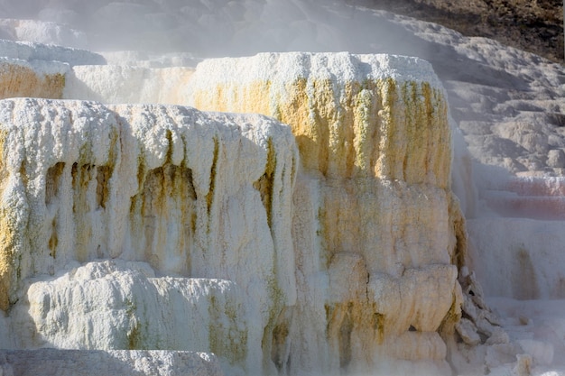 Paisagem de mammoth hot springs no parque nacional de yellowstone