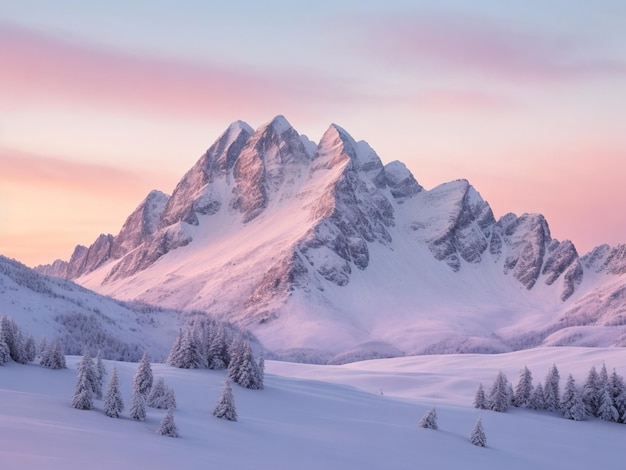 Paisagem de montanha coberta de neve na estação de inverno