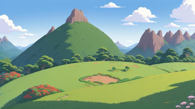 Paisagem de montanha com grama verde